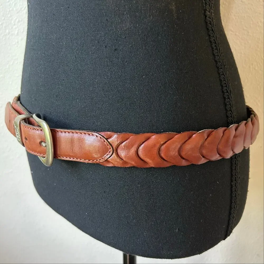 Vintage Brown Braided Leather Belt Made in Turkey coastal preppy casual Size 36